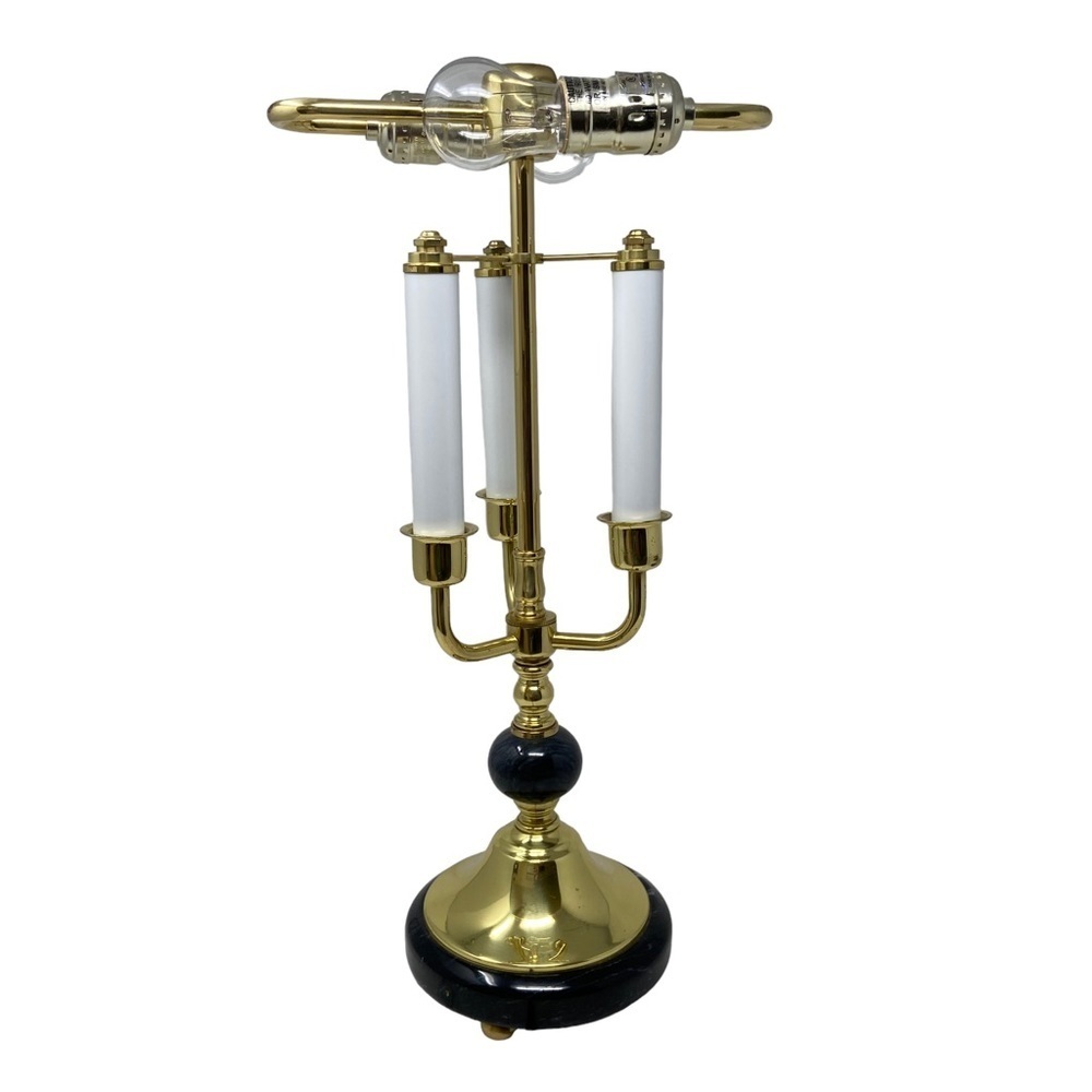 Vintage | 3 Candlestick | Bouillotte | Table Lamp | Brass & Black Marble